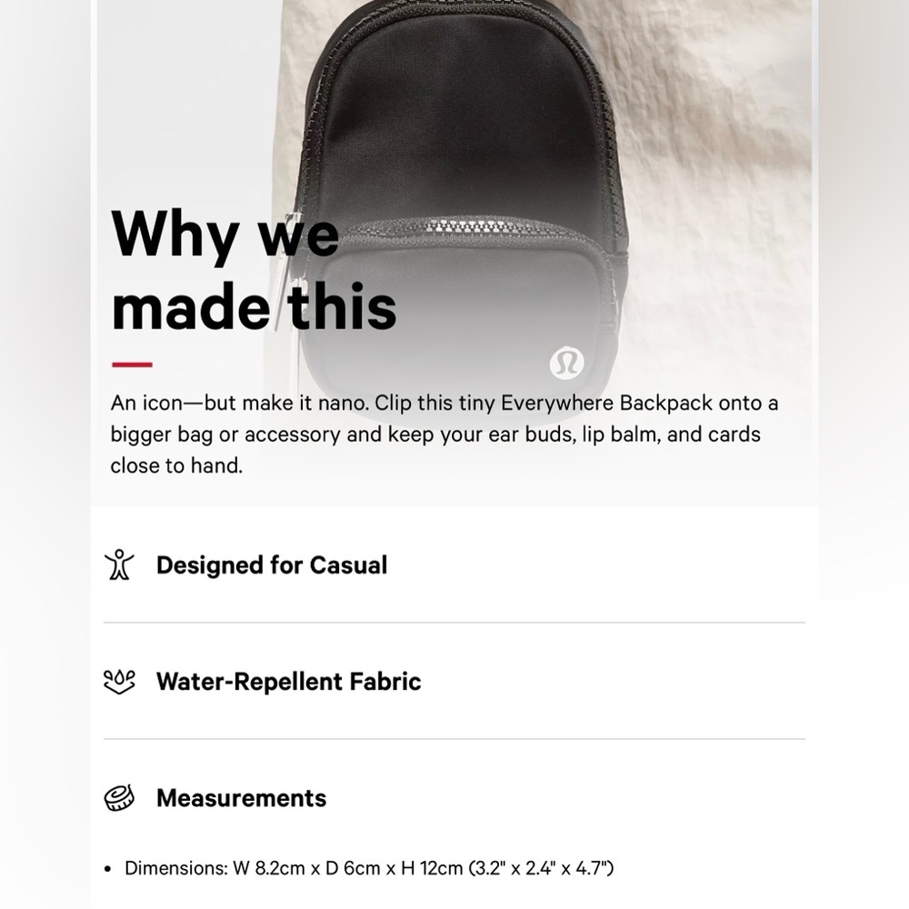 lululemon Mini Everywhere Backpack Black Nano Clippable NWT - Picture 7 of 9
